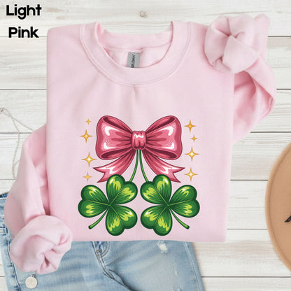 Coquette Clover Bow St Patrick’s Day Shirts Shamrock Sweatshirt Saint Patrick Party Tees Irish Green Sweater For Men Women Kids