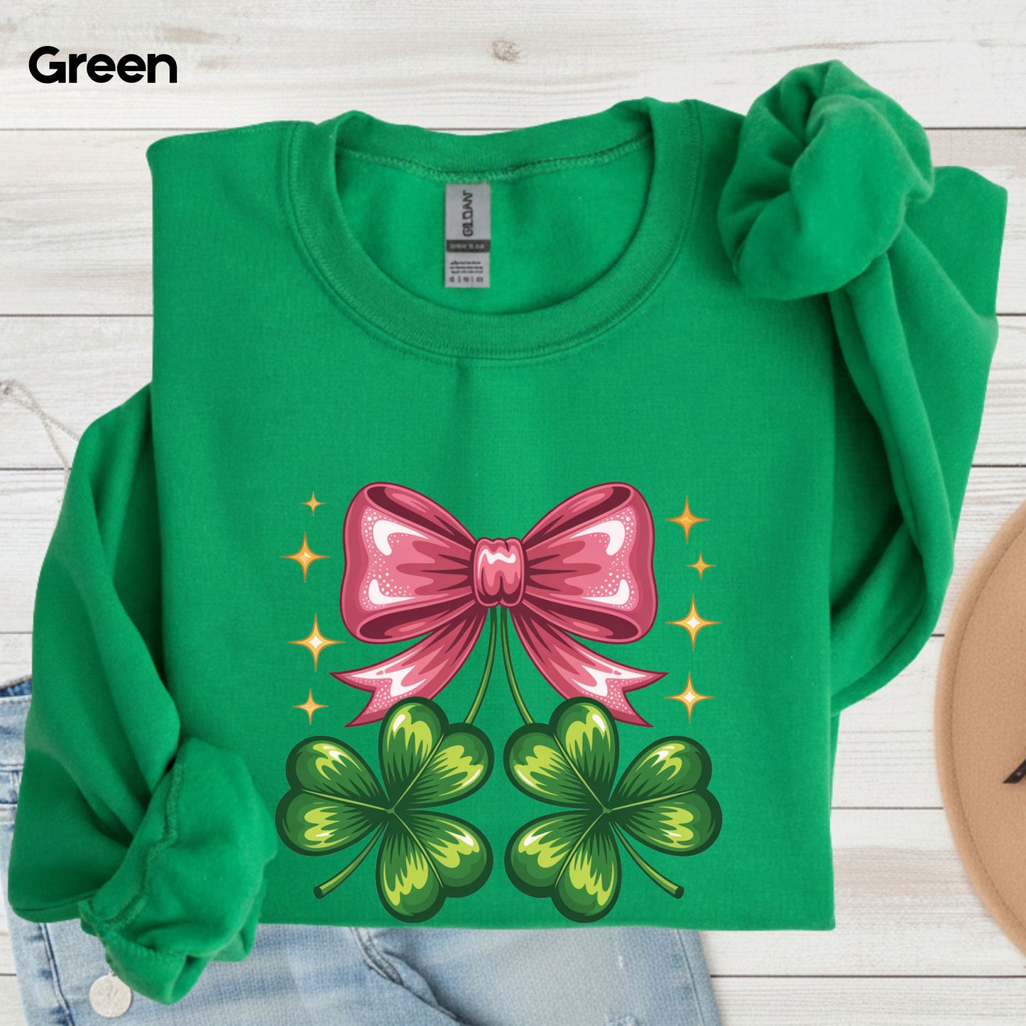 Coquette Clover Bow St Patrick’s Day Shirts Shamrock Sweatshirt Saint Patrick Party Tees Irish Green Sweater For Men Women Kids