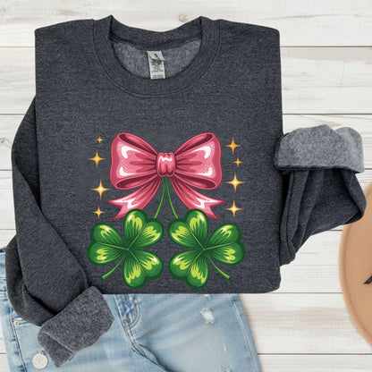 Coquette Clover Bow St Patrick’s Day Shirts Shamrock Sweatshirt Saint Patrick Party Tees Irish Green Sweater For Men Women Kids