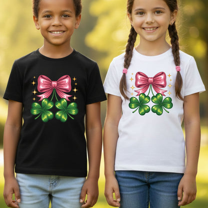 Coquette Clover Bow St Patrick’s Day Shirts Shamrock Sweatshirt Saint Patrick Party Tees Irish Green Sweater For Men Women Kids