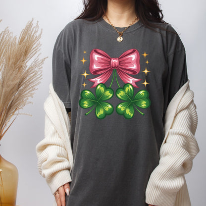 Coquette Clover Bow DTF Transfer ready to Press St Patrick’s Day Heat Transfer for Shirts Irish UV Sticker Prints Iron on Transfer