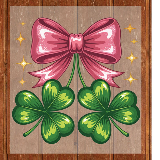 Coquette Clover Bow DTF Transfer ready to Press St Patrick’s Day Heat Transfer for Shirts Irish UV Sticker Prints Iron on Transfer