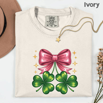 Coquette Clover Bow St Patrick’s Day Shirts Shamrock Sweatshirt Saint Patrick Party Tees Irish Green Sweater For Men Women Kids