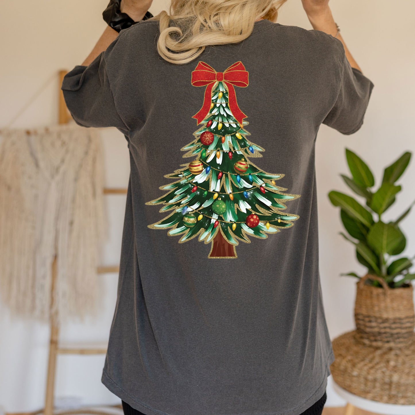 Coquette Glitter Christmas Tree DTF Transfer Ready to Press Christmas Bow Heat Transfer For Shirts X-mas Iron on Transfer