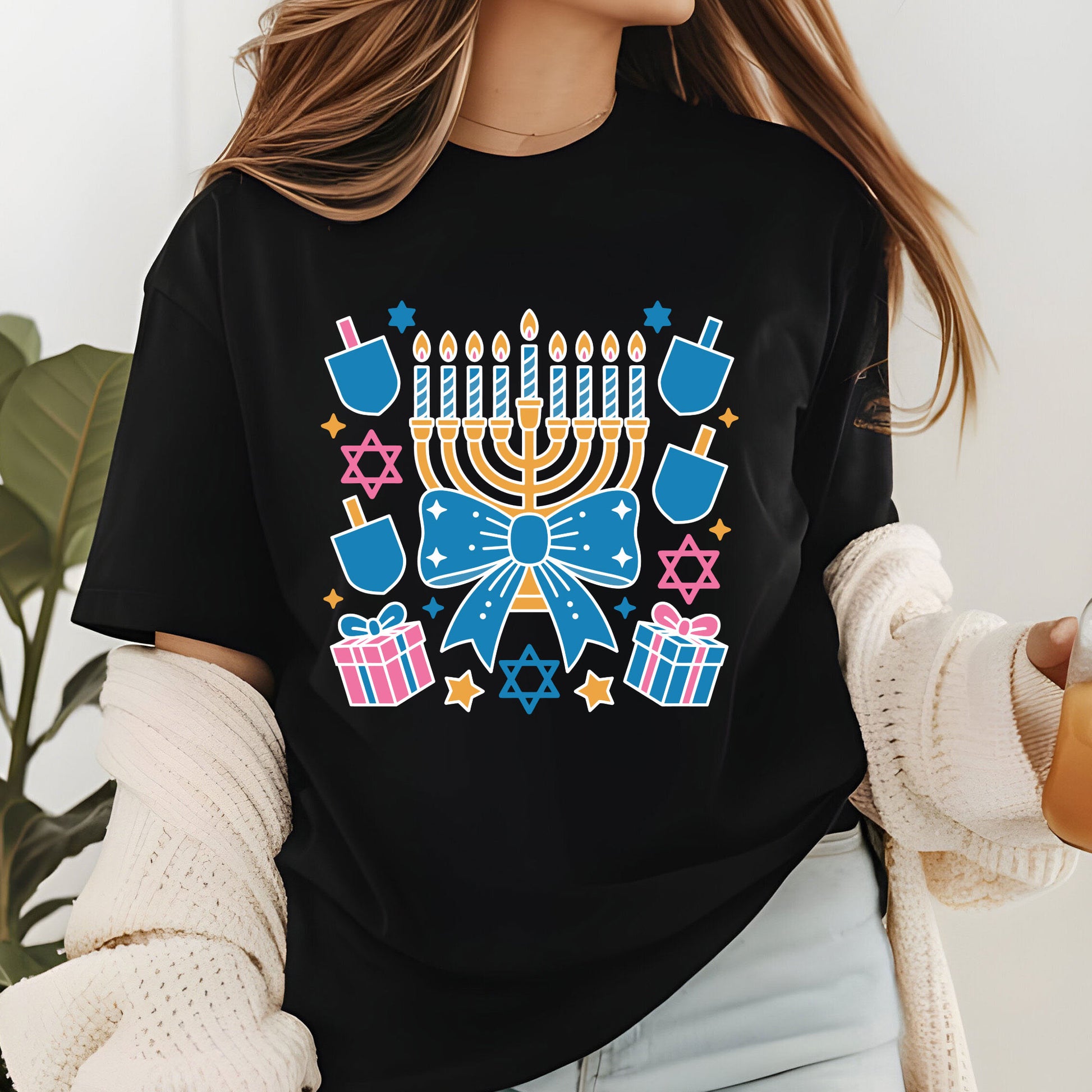 Coquette Hanukkah Sweatshirt, Jewish Shirt, Menorah Family Tees, Retro Hanukkah TShirt, Hanukkah Party Shirts Sweater