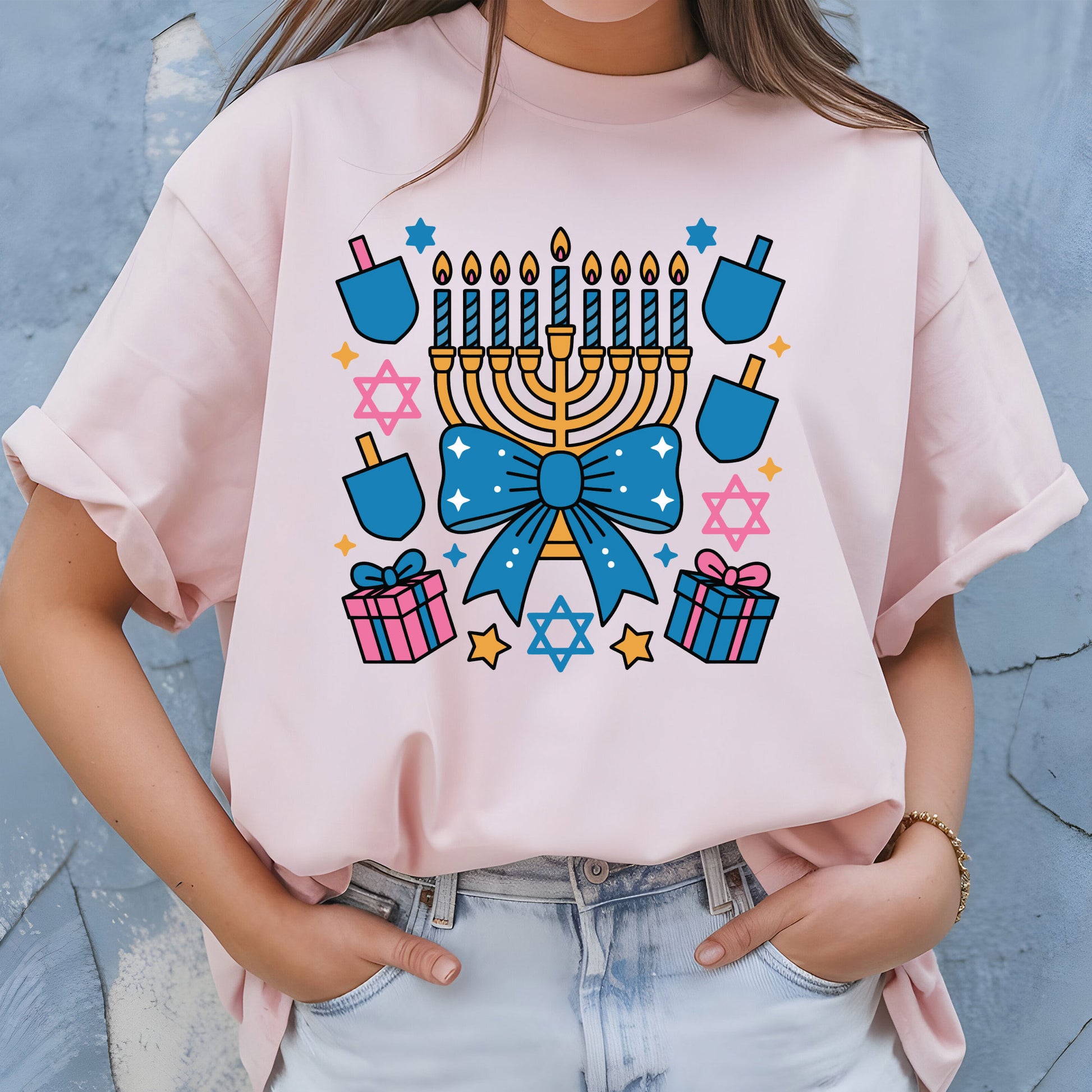 Coquette Hanukkah Sweatshirt, Jewish Shirt, Menorah Family Tees, Retro Hanukkah TShirt, Hanukkah Party Shirts Sweater