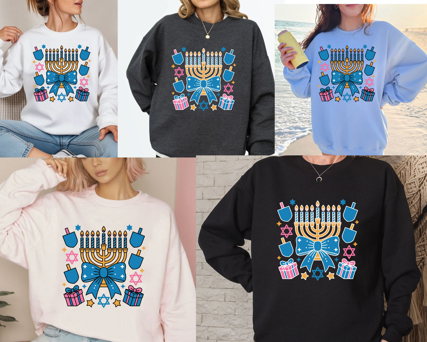 Coquette Hanukkah Sweatshirt, Jewish Shirt, Menorah Family Tees, Retro Hanukkah TShirt, Hanukkah Party Shirts Sweater