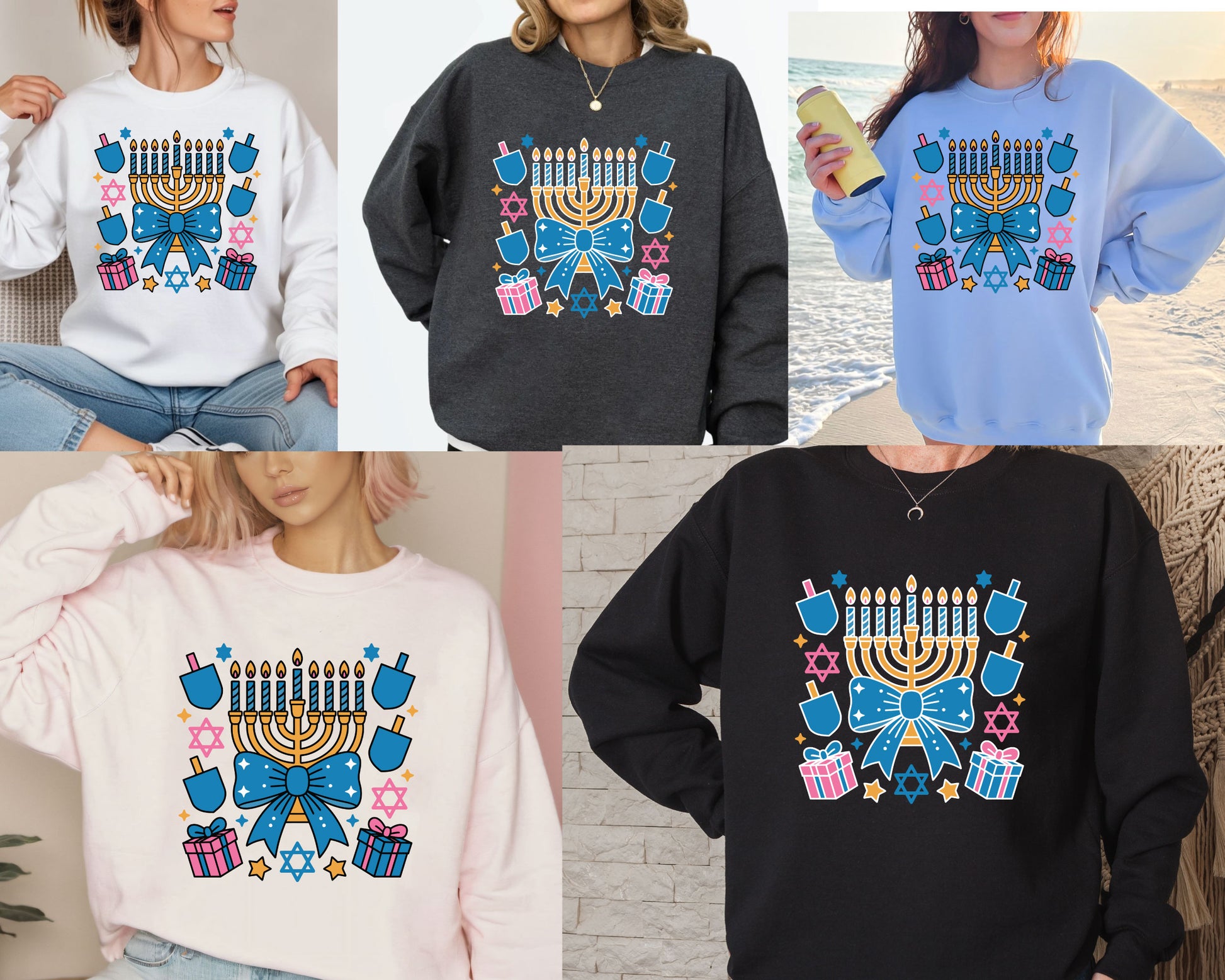 Coquette Hanukkah Sweatshirt, Jewish Shirt, Menorah Family Tees, Retro Hanukkah TShirt, Hanukkah Party Shirts Sweater