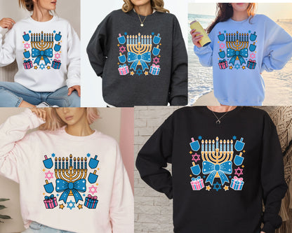 Coquette Hanukkah Sweatshirt, Jewish Shirt, Menorah Family Tees, Retro Hanukkah TShirt, Hanukkah Party Shirts Sweater