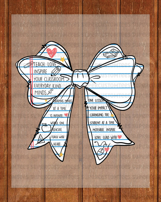 Coquette Paper Teacher Bow DTF Transfer Ready to Press