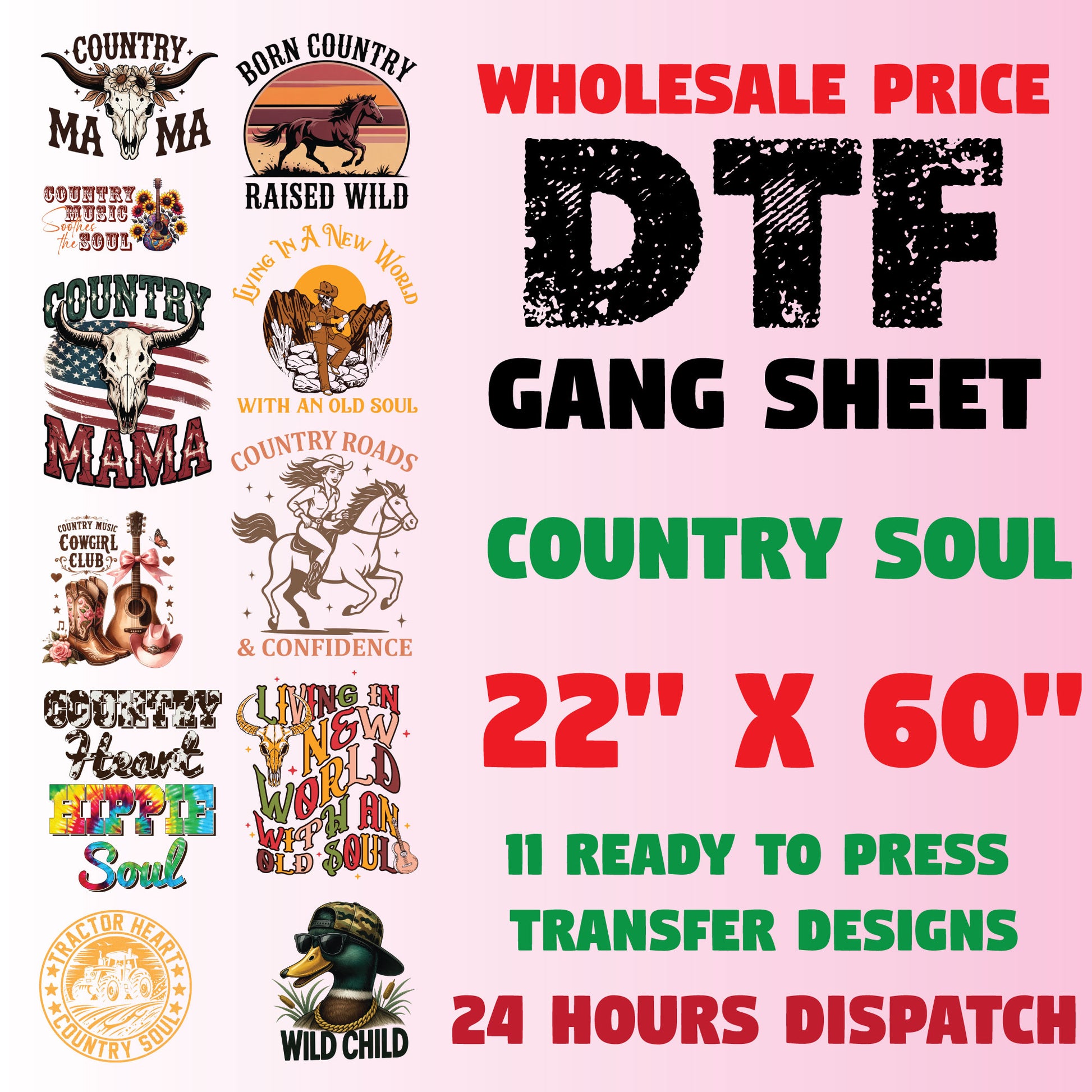 Country Shirt DTF Transfer Premade Gangsheet