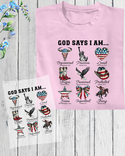 Cowboy God Says I Am 4th of July DTF Transfer
