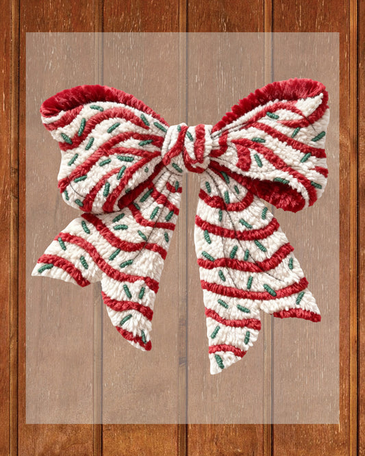 Crochet Faux Yarn Coquette DTF Transfer Ready to Press, Christmas Bow Heat Transfer For Shirt, Preppy Christmas Bow UV Sticker Prints