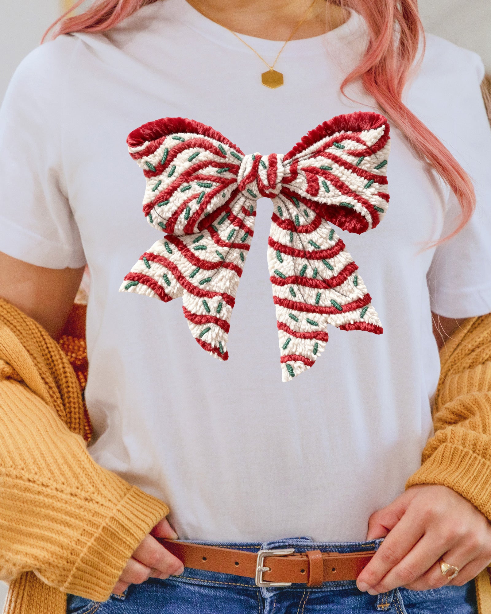 Crochet Faux Yarn Coquette DTF Transfer Ready to Press, Christmas Bow Heat Transfer For Shirt, Preppy Christmas Bow UV Sticker Prints