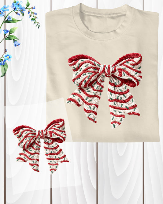 Crochet Faux Yarn Coquette DTF Transfer Ready to Press, Christmas Bow Heat Transfer For Shirt, Preppy Christmas Bow UV Sticker Prints