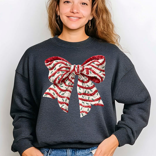 Crochet Faux Yarn Coquette Sweatshirt, Christmas Bow T Shirts, Preppy Christmas Bow Girly Gift Tees