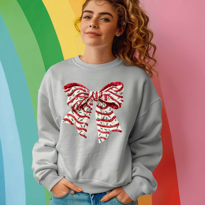 Crochet Faux Yarn Coquette Sweatshirt, Christmas Bow T Shirts, Preppy Christmas Bow Girly Gift Tees