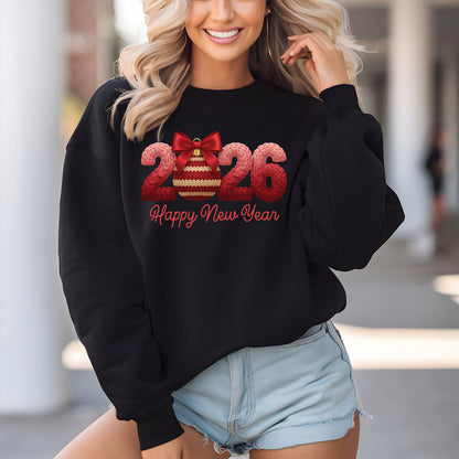Crochet Happy New Year 2026 Faux DTF Transfer, Ready to Press Heat Transfer for Shirts, Festive Holiday Crochet New Year Design, UV Sticker