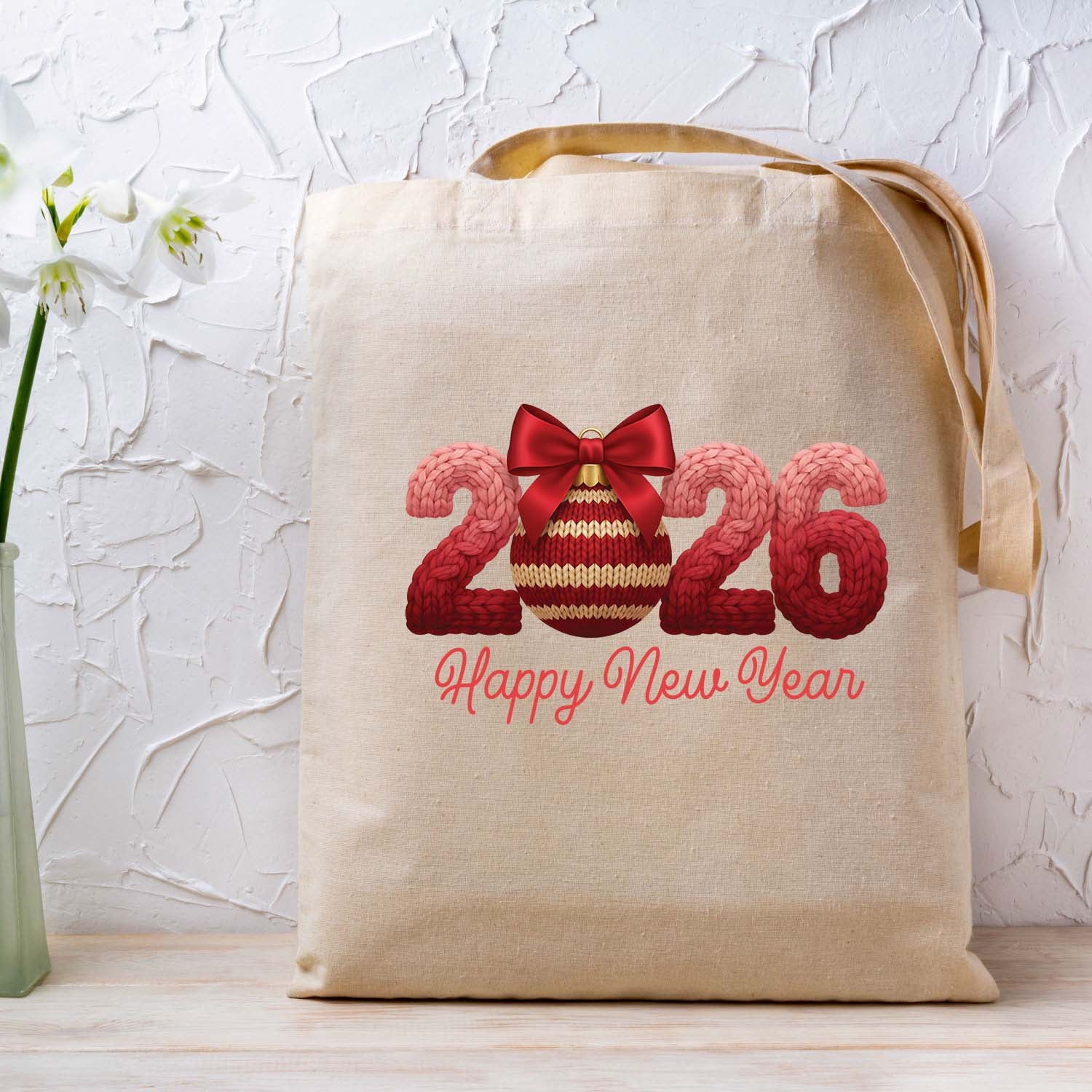 Crochet Happy New Year 2026 Faux DTF Transfer, Ready to Press Heat Transfer for Shirts, Festive Holiday Crochet New Year Design, UV Sticker
