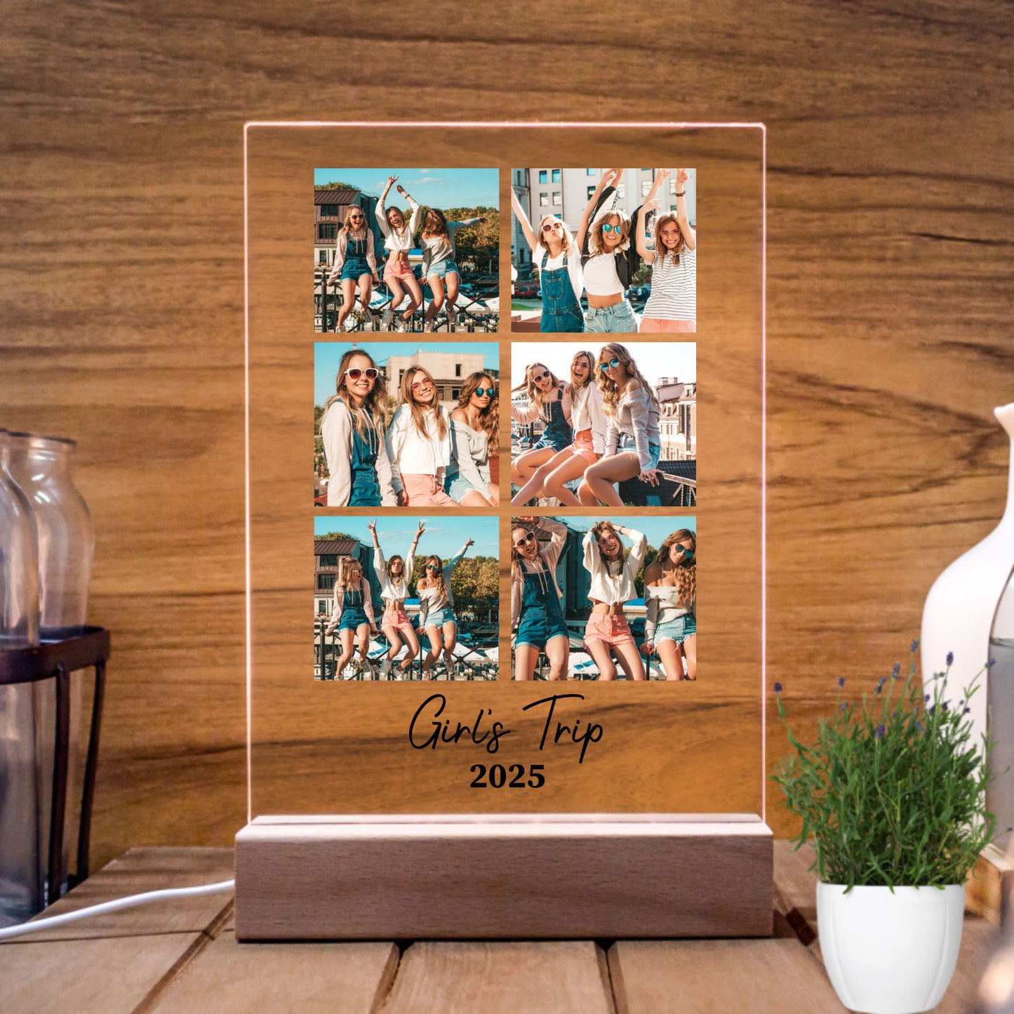 Custom Acrylic Plaque Photo Stand with LED Night Light