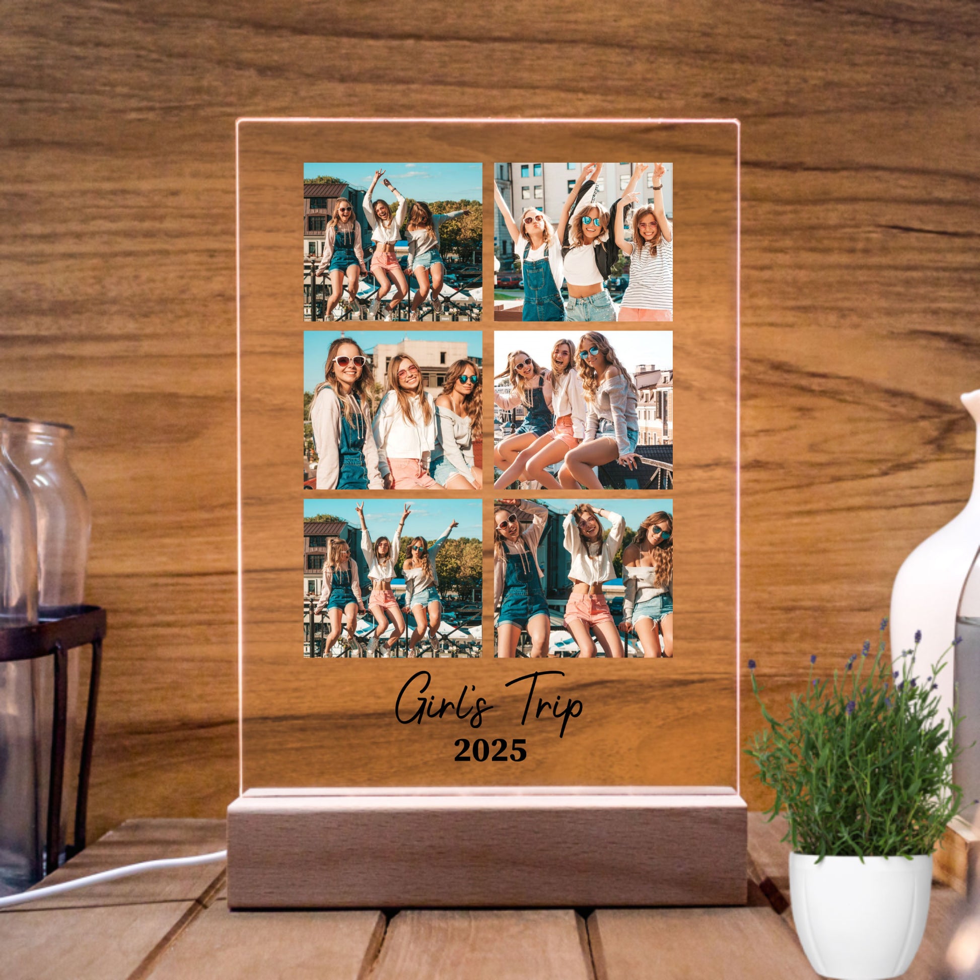 Custom Acrylic Plaque Photo Stand with LED Night Light