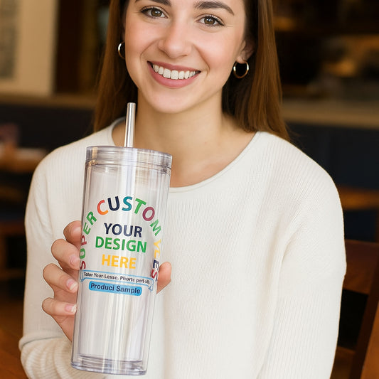 Custom Acrylic Tumblers Reusable Durable Clear Skinny Tumblers with Lids and Straws - 16 oz