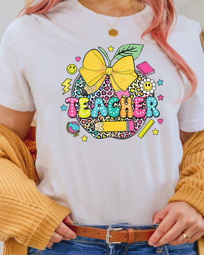 Custom Teacher Leopard Apple DTF Transfer