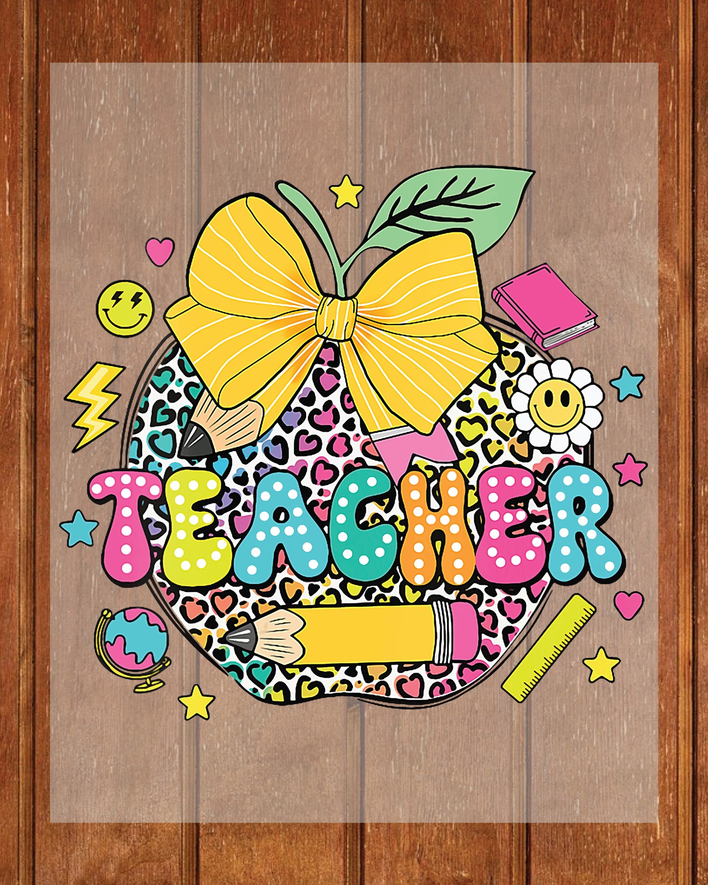 Custom Teacher Leopard Apple DTF Transfer