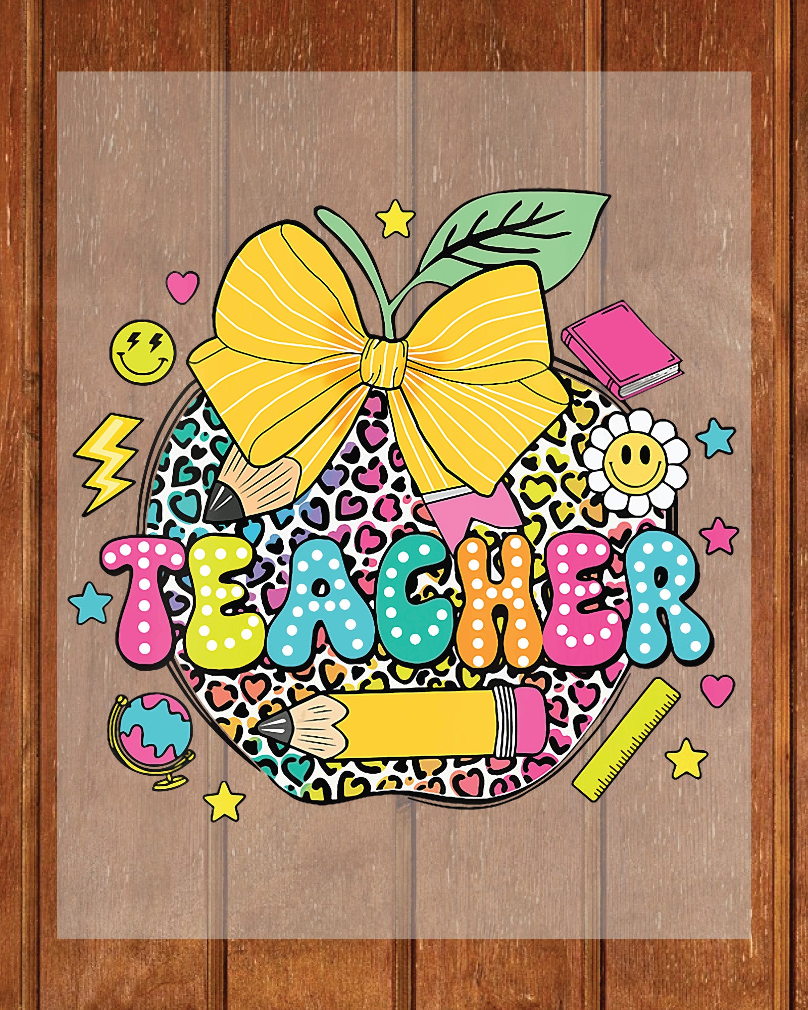 Custom Teacher Leopard Apple DTF Transfer