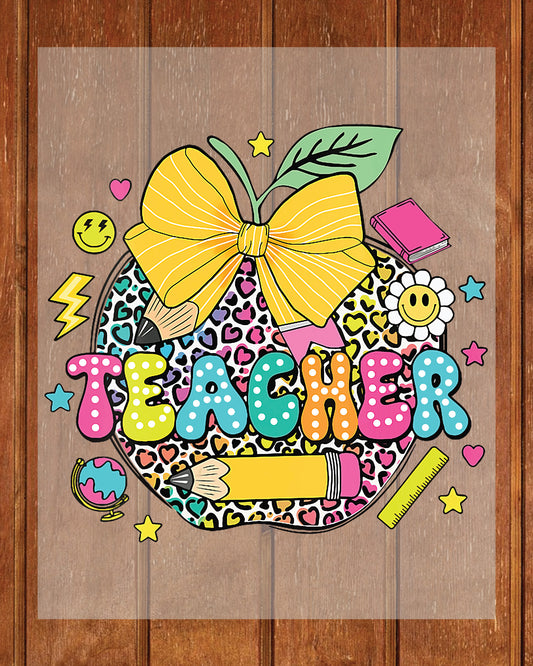 Custom Teacher Leopard Apple DTF Transfer