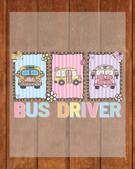 Cute Bus Driver School Bus DTF Transfer