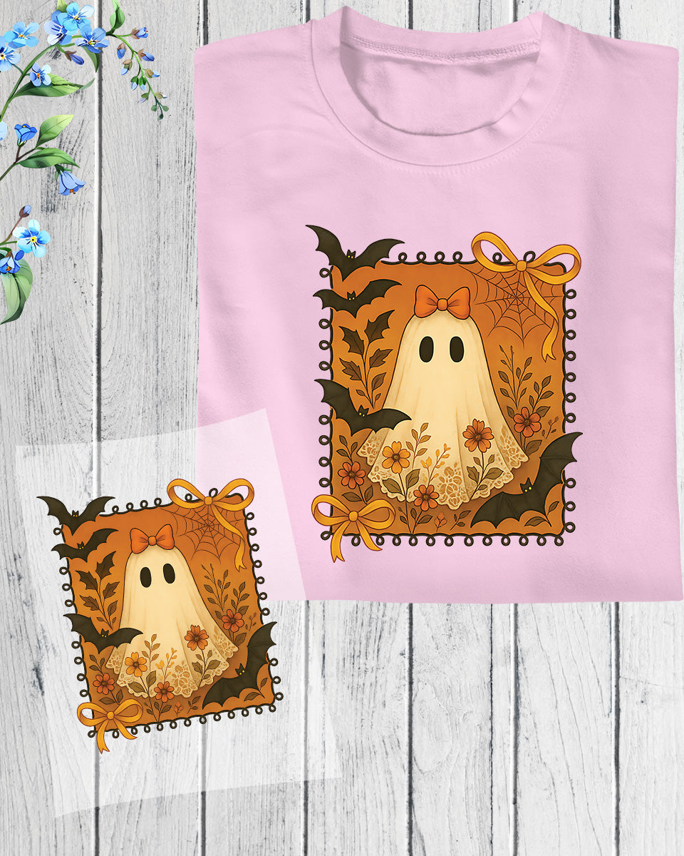 Cute Floral Ghost Autumn DTF Transfer Ready to Press