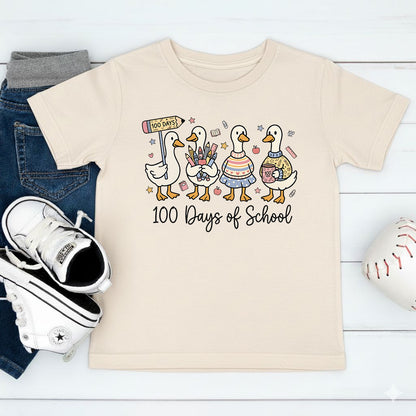 Cute Goose 100 Days of School T Shirt Ducks Teacher 100 Days of School Shirt for Kids Boys Girls Women Men Classroom Celebration Tee