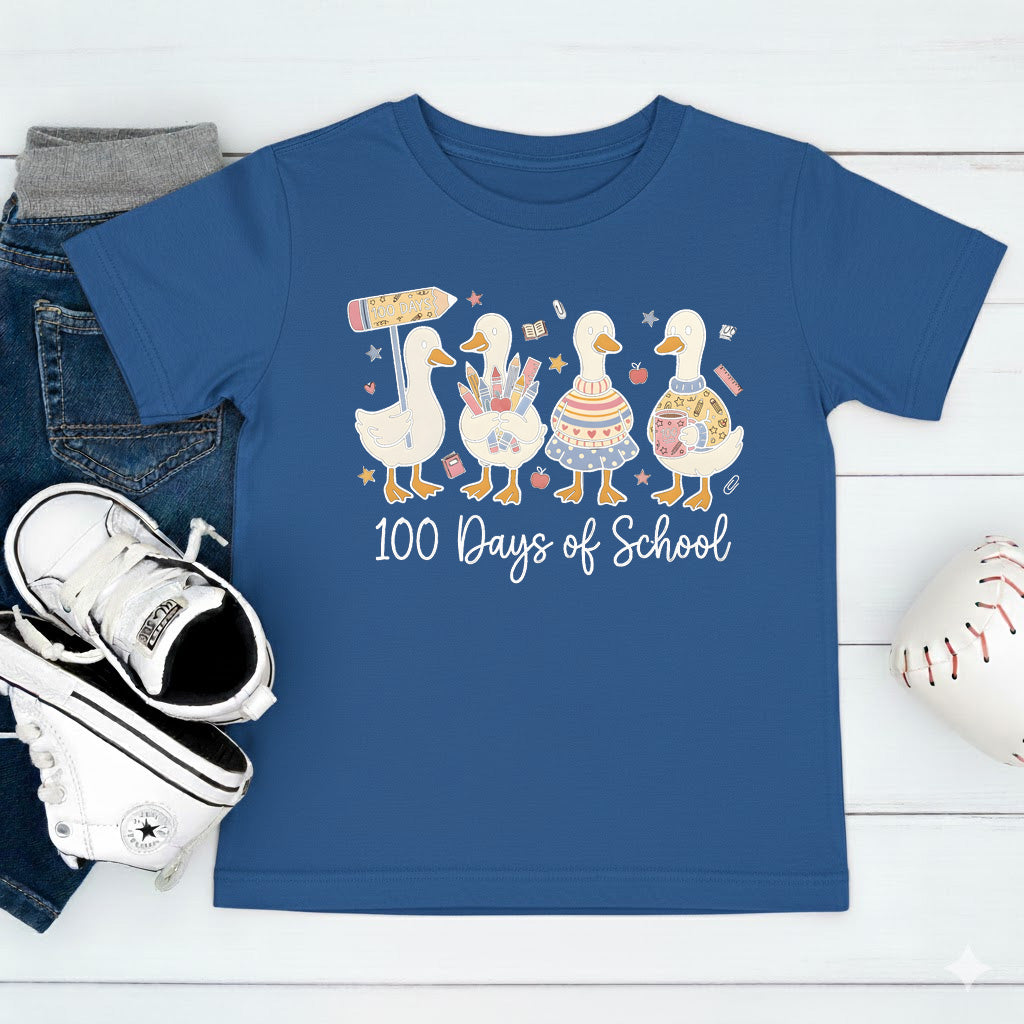 Cute Goose 100 Days of School T Shirt Ducks Teacher 100 Days of School Shirt for Kids Boys Girls Women Men Classroom Celebration Tee