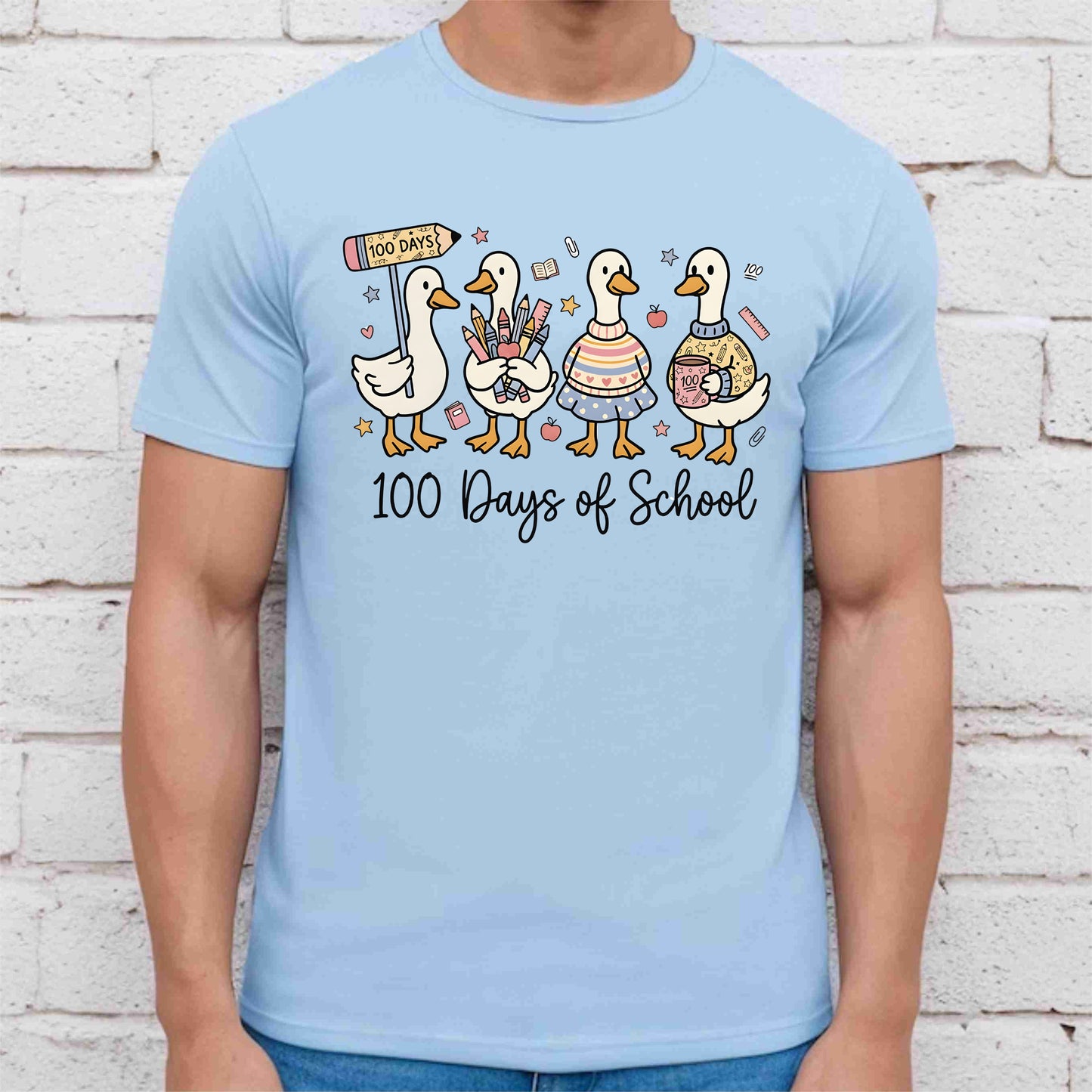 Cute Goose 100 Days of School T Shirt Ducks Teacher 100 Days of School Shirt for Kids Boys Girls Women Men Classroom Celebration Tee