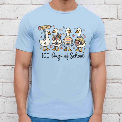 Cute Goose 100 Days of School T Shirt Ducks Teacher 100 Days of School Shirt for Kids Boys Girls Women Men Classroom Celebration Tee