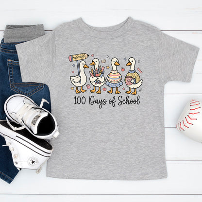 Cute Goose 100 Days of School T Shirt Ducks Teacher 100 Days of School Shirt for Kids Boys Girls Women Men Classroom Celebration Tee