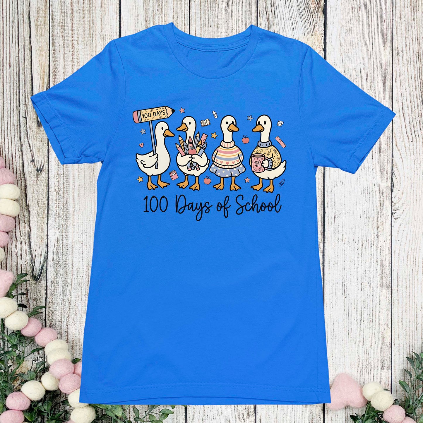 Cute Goose 100 Days of School T Shirt Ducks Teacher 100 Days of School Shirt for Kids Boys Girls Women Men Classroom Celebration Tee
