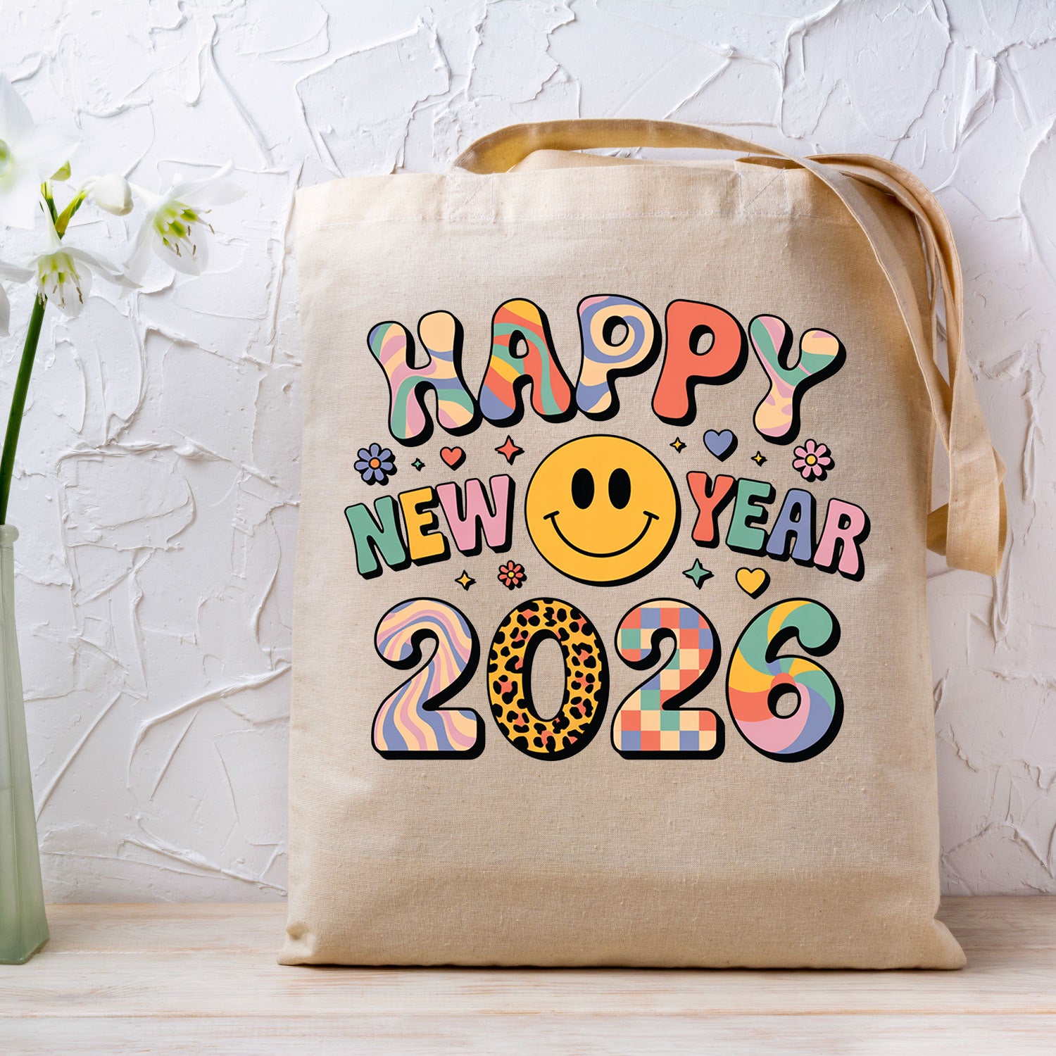 Cute Smiley New Year 2026 Graphic DTF Transfer, Ready to Press Heat Transfer for Shirts, Fun Festive New Year 2026 Design, UV Sticker