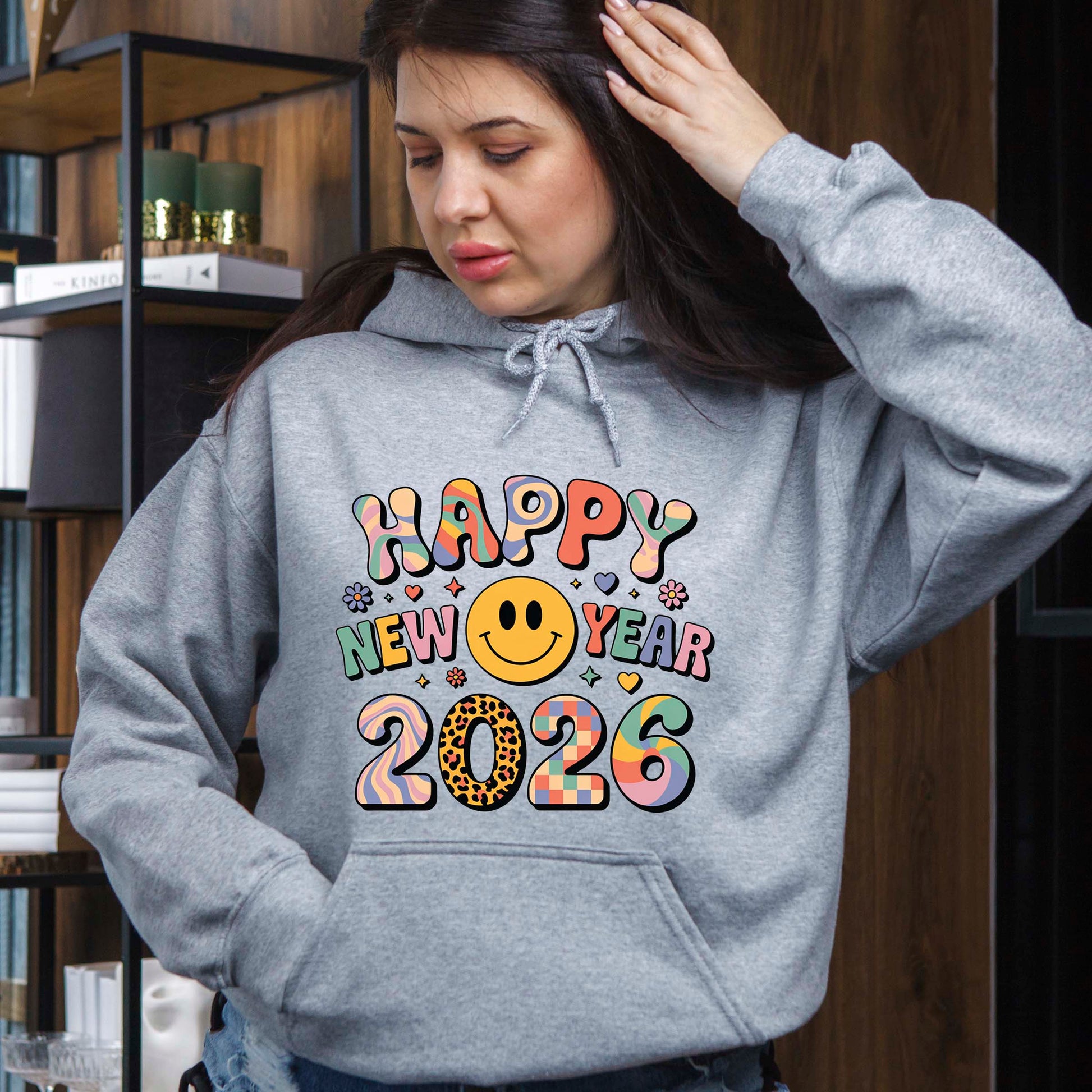 Cute Smiley New Year 2026 Graphic DTF Transfer, Ready to Press Heat Transfer for Shirts, Fun Festive New Year 2026 Design, UV Sticker