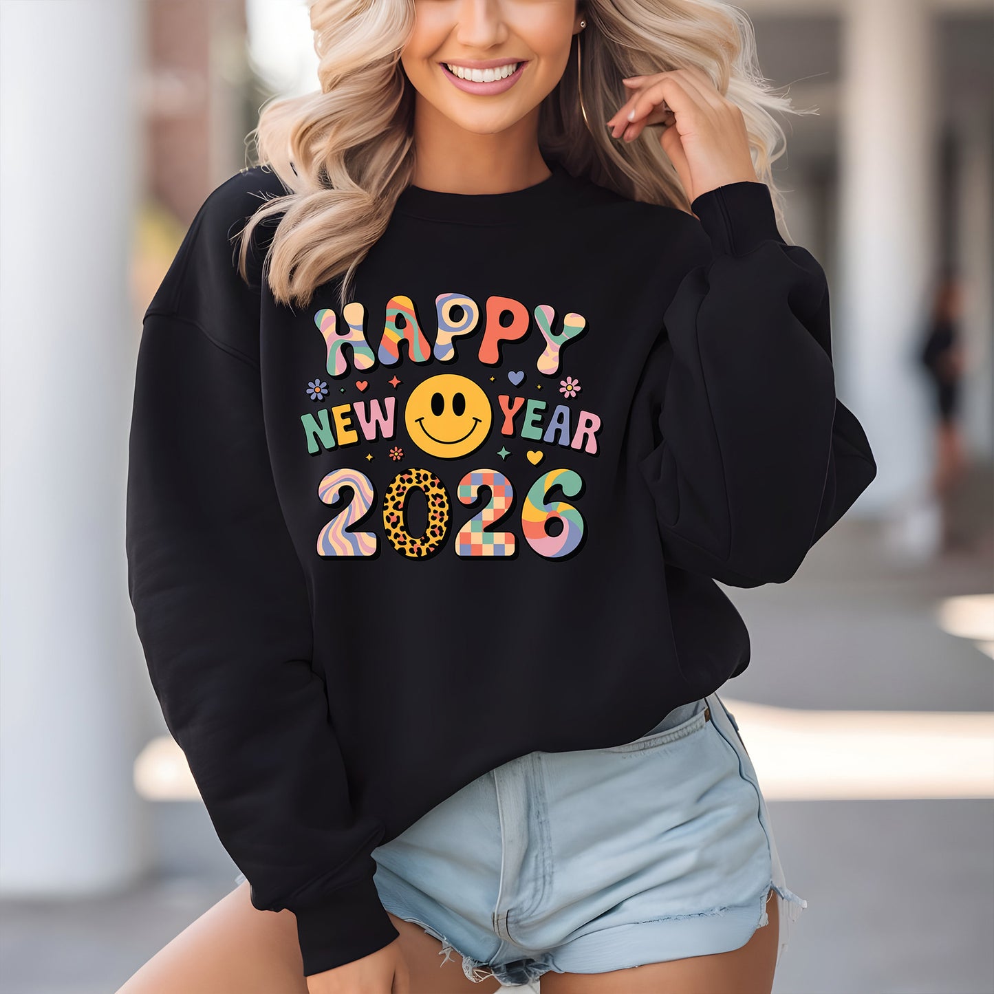 Cute Smiley New Year 2026 Graphic DTF Transfer, Ready to Press Heat Transfer for Shirts, Fun Festive New Year 2026 Design, UV Sticker