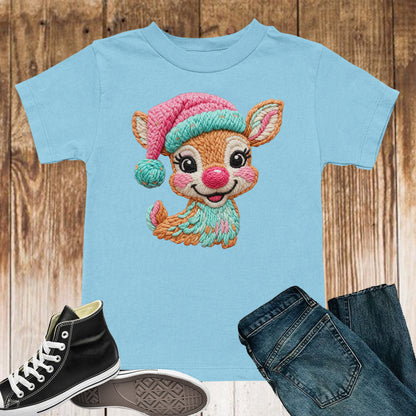 Faux Latch Hook Crochet Christmas Deer Sweatshirt, Christmas Cute Reindeer Shirt, X-mas Holiday Gift Tees