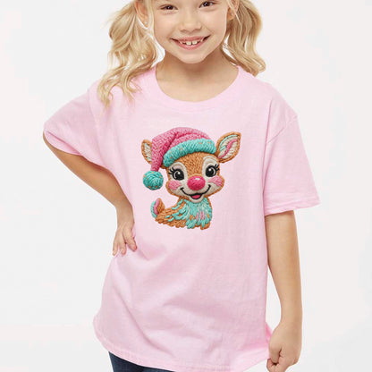 Faux Latch Hook Crochet Christmas Deer Sweatshirt, Christmas Cute Reindeer Shirt, X-mas Holiday Gift Tees