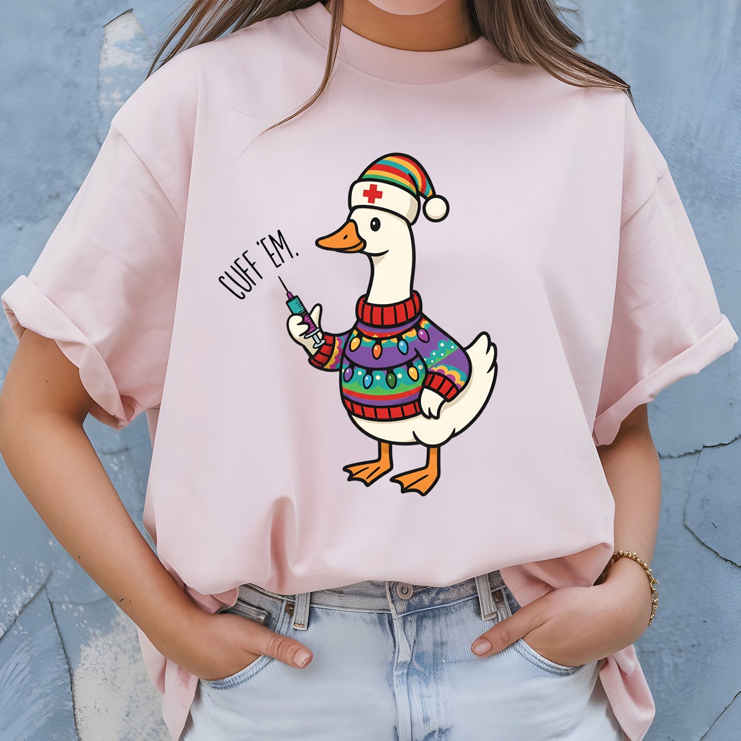 Cuff Em Nurse Christmas Sweatshirt, Nurse Practitioner Shirt, Funny Goose Nurse Sweater, Medical Humor Christmas Tees