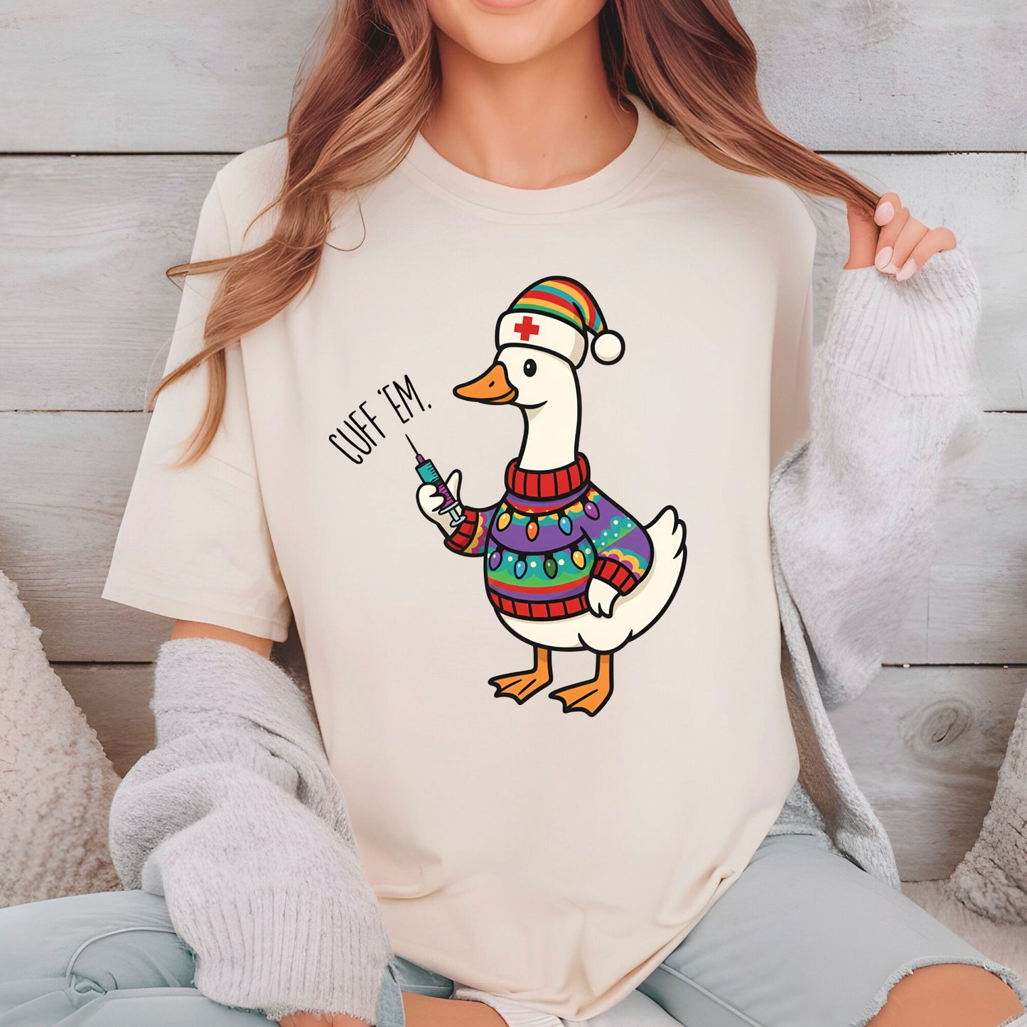 Cuff Em Nurse Christmas Sweatshirt, Nurse Practitioner Shirt, Funny Goose Nurse Sweater, Medical Humor Christmas Tees