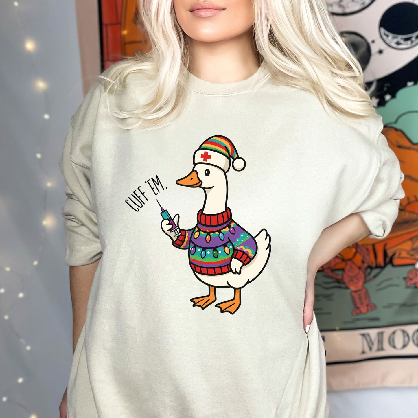 Cuff Em Nurse Christmas Sweatshirt, Nurse Practitioner Shirt, Funny Goose Nurse Sweater, Medical Humor Christmas Tees
