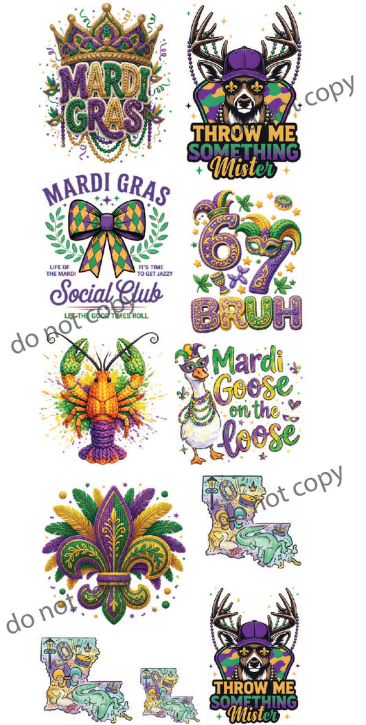 Mardi Gras Premade Gang Sheet Dtf Transfer Ready to Press Jester Mardi Gras New Orleans Festival Heat Transfer For Shirts, Sweatshirts