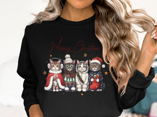 Cute Christmas Cats Festive Feline Sweatshirt