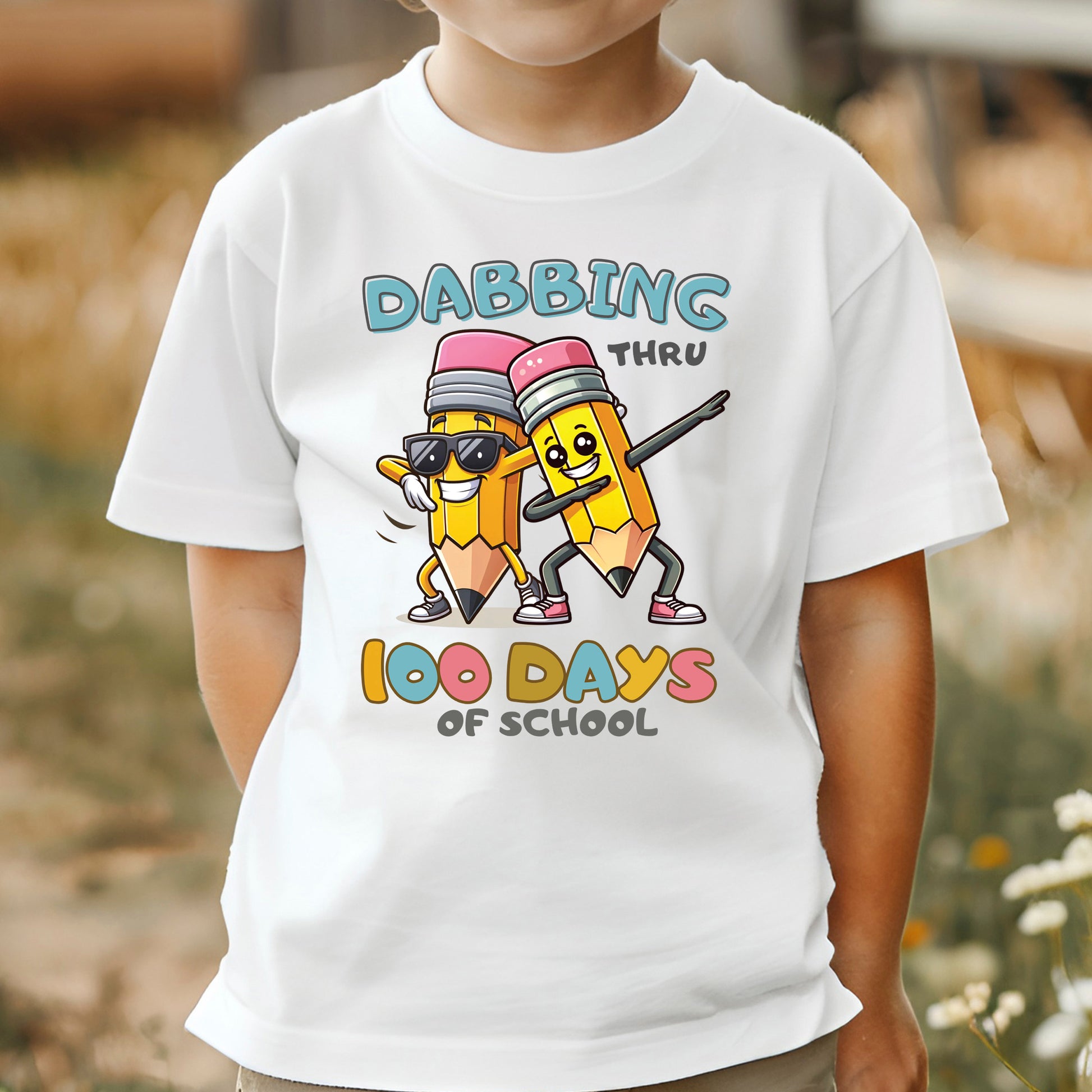 Dabbing Thru 100 Days of School DTF Transfer, Ready to Press Heat Transfer for Shirts, Fun 100 Days of School Kids Design, UV Sticker