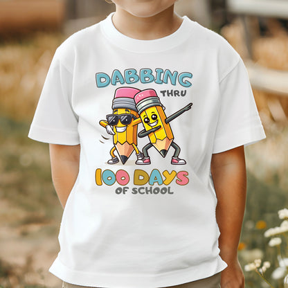 Dabbing Thru 100 Days of School DTF Transfer, Ready to Press Heat Transfer for Shirts, Fun 100 Days of School Kids Design, UV Sticker